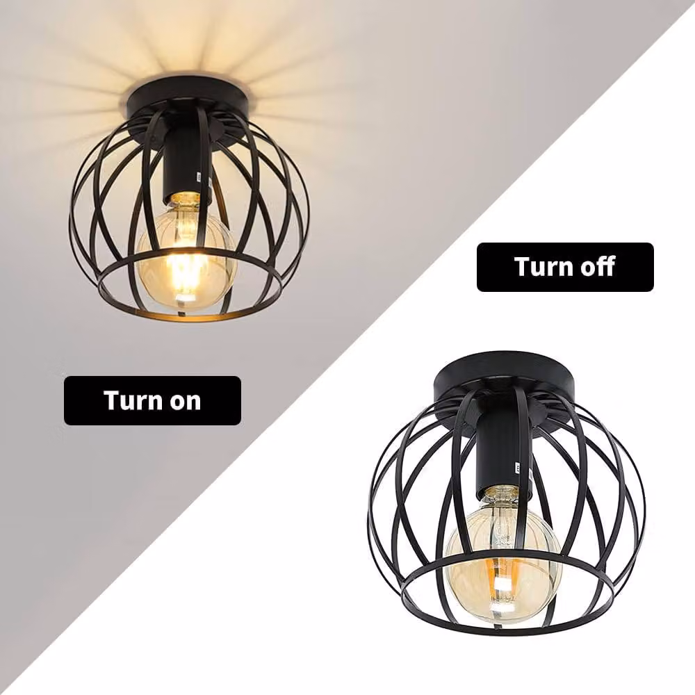 COMELY Industrial Vintage Black Metal Semi Flush Ceiling Light with E27 Socket – 8