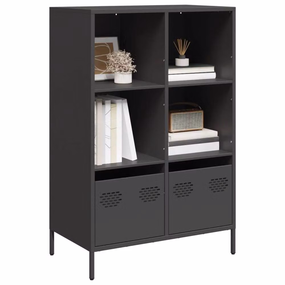 Berkfield Home Matt Black Steel Highboard W/D/H: 68 x 39 x 103.5 cm – 2