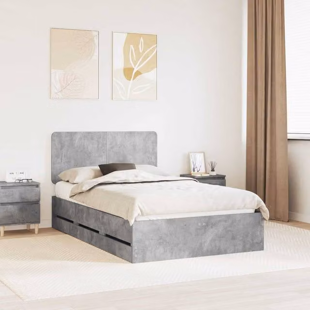 Berkfield Home Modern Bed Frame with Drawers in Concrete Grey, Engineered Wood, W: 135 cm, L: 190 cm