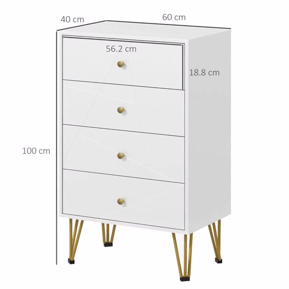 STILVORA 4-Drawer Chest of Drawers with Metal Legs in White – 3