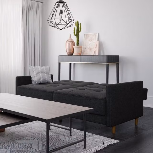Dorel Home Andora Mid-Century Style Fabric Sofa Bed with Spring Core and Futon Unfold Function in Grey