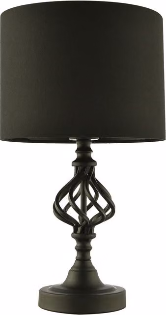 Happy Homewares Classic Twist Metal Table Lamp in Matte Black with Black Fabric Drum Shade