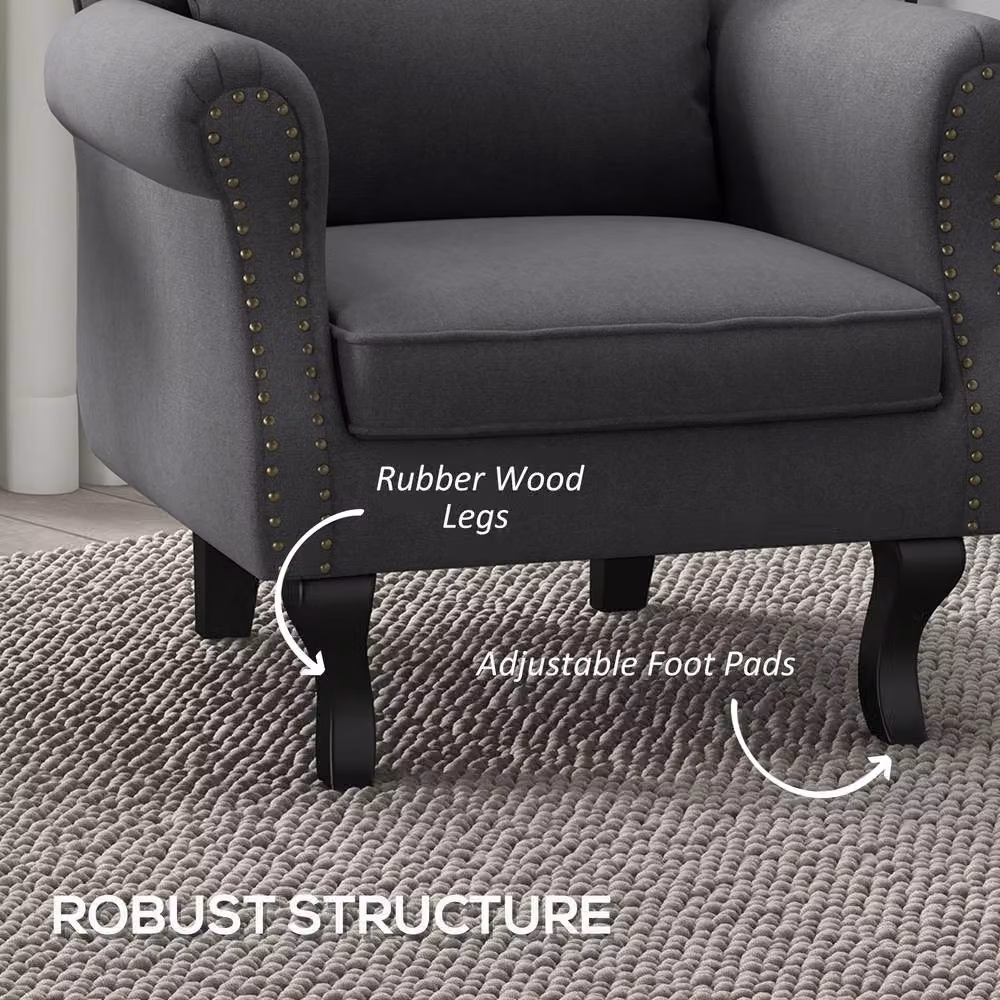 ERGOVEXA Chesterfield-Style Accent Chair in Grey Fabric – 4