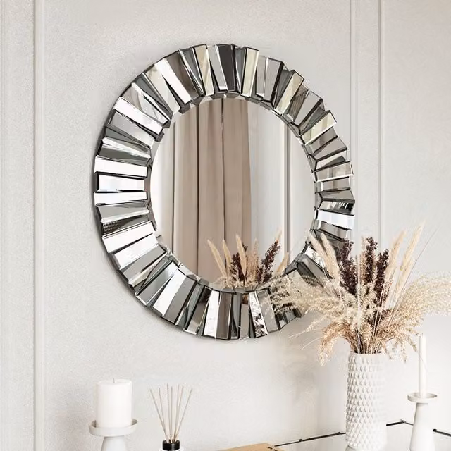 Carme Modern Round Wall Mirror in Grey Silver