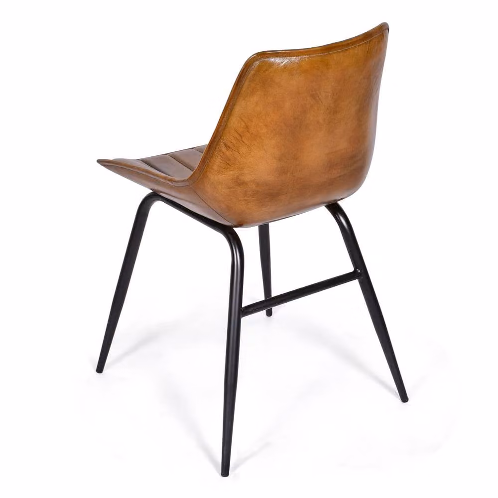 Outsunny Mid-Century Brown Leather Dining Chair with Metal Legs, H 77 cm x W 47 cm x D 55 cm – 2
