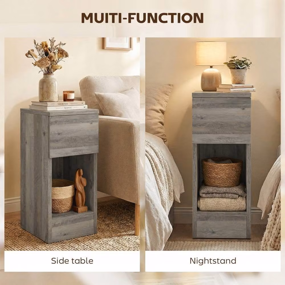 STILVORA Set of 2 Grey Modern Bedside Tables with Drawer and Shelf – 5