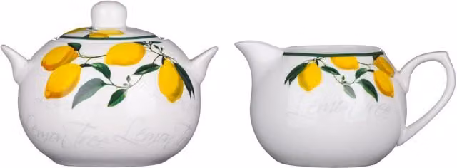 Orsina Orchard Fruits Lemon Tree Sugar and Cream Set in Multicolour Floral Bone China