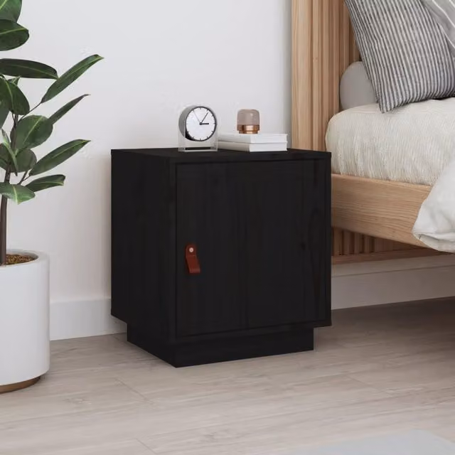 Berkfield Home Black Solid Wood Pine Bedside Cabinet, W/D/H: 40 x 34 x 45 cm