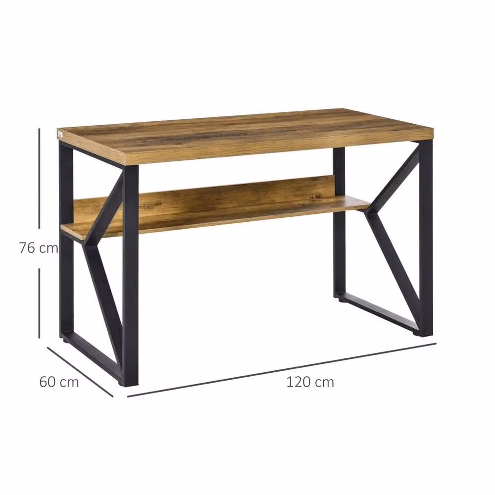PAWNORA Computer Writing Desk with K-Shaped Steel Legs and Storage Shelf in Brown – 2