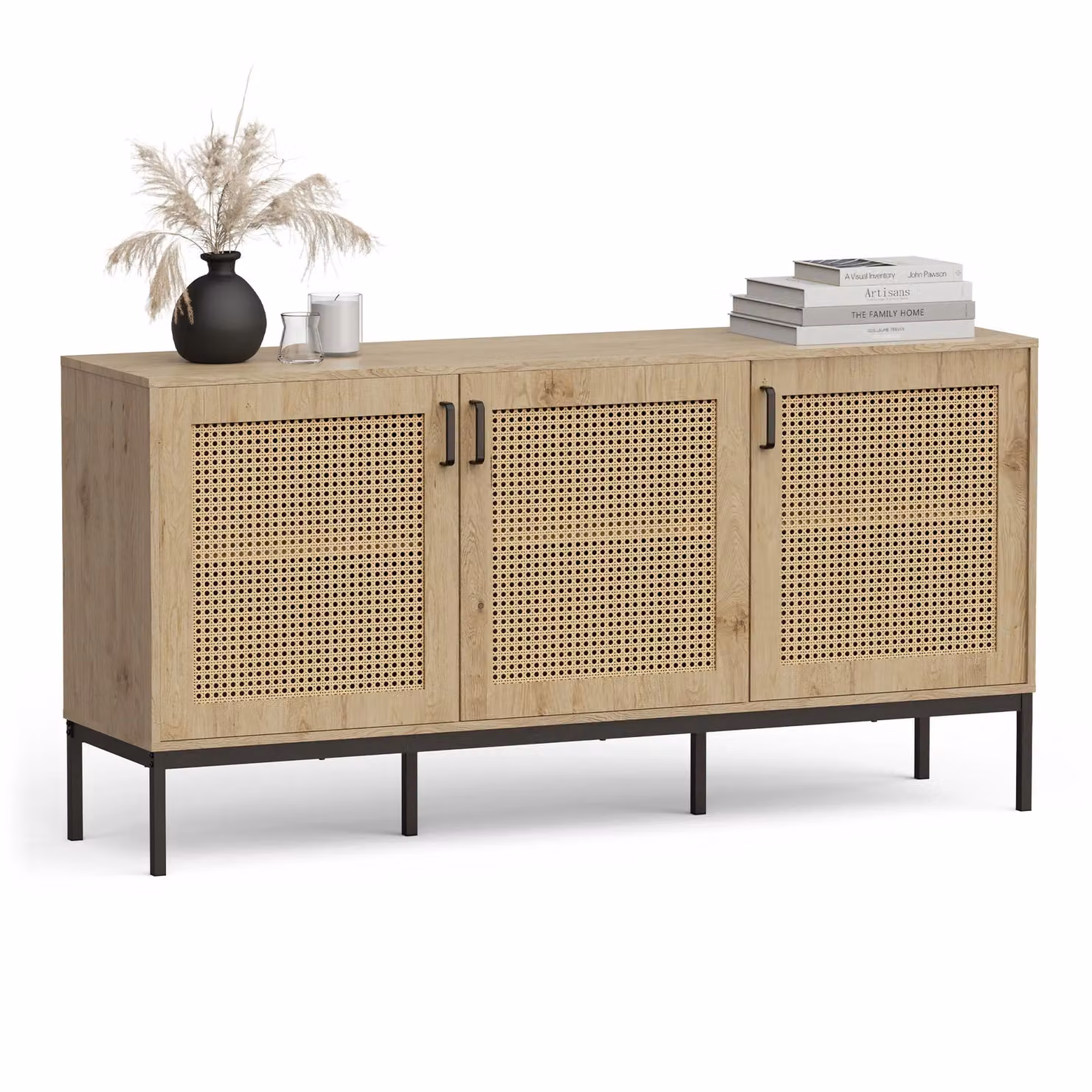 VonHaus Lena Rattan Effect Wide Living Room Storage Sideboard in Brown – 2