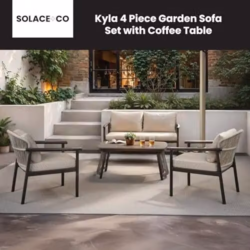 Solace+Co Kyla 4 Piece Rattan Garden Furniture Set with Coffee Table in Grey and Brown – 4