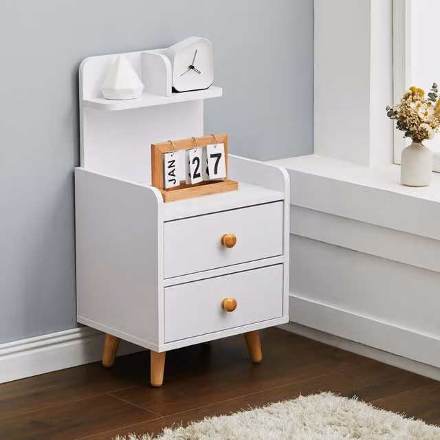 Livingandhome Scandinavian Style Wooden Bedside Table in White and Black, Height: 69 cm
