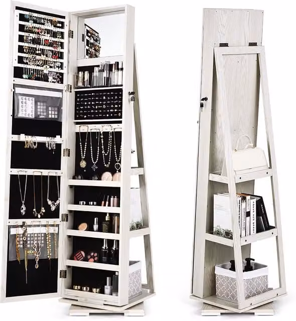 Costway 3-in-1 Rotating Mirrored Jewelry Armoire and Large Capacity Makeup Organizer in White