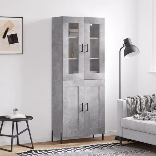 Berkfield Home Highboard in Concrete Grey with Glass Doors and Internal Shelves, W/D/H: 69.5 x 34 x 180 cm – 1