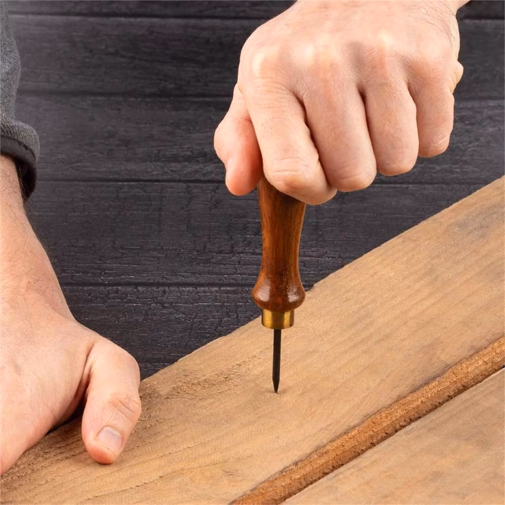 VOGREX 3-Piece Woodworking Awl and Bradawl Tool Set with Round and Square Point Chisels, Brown – 5