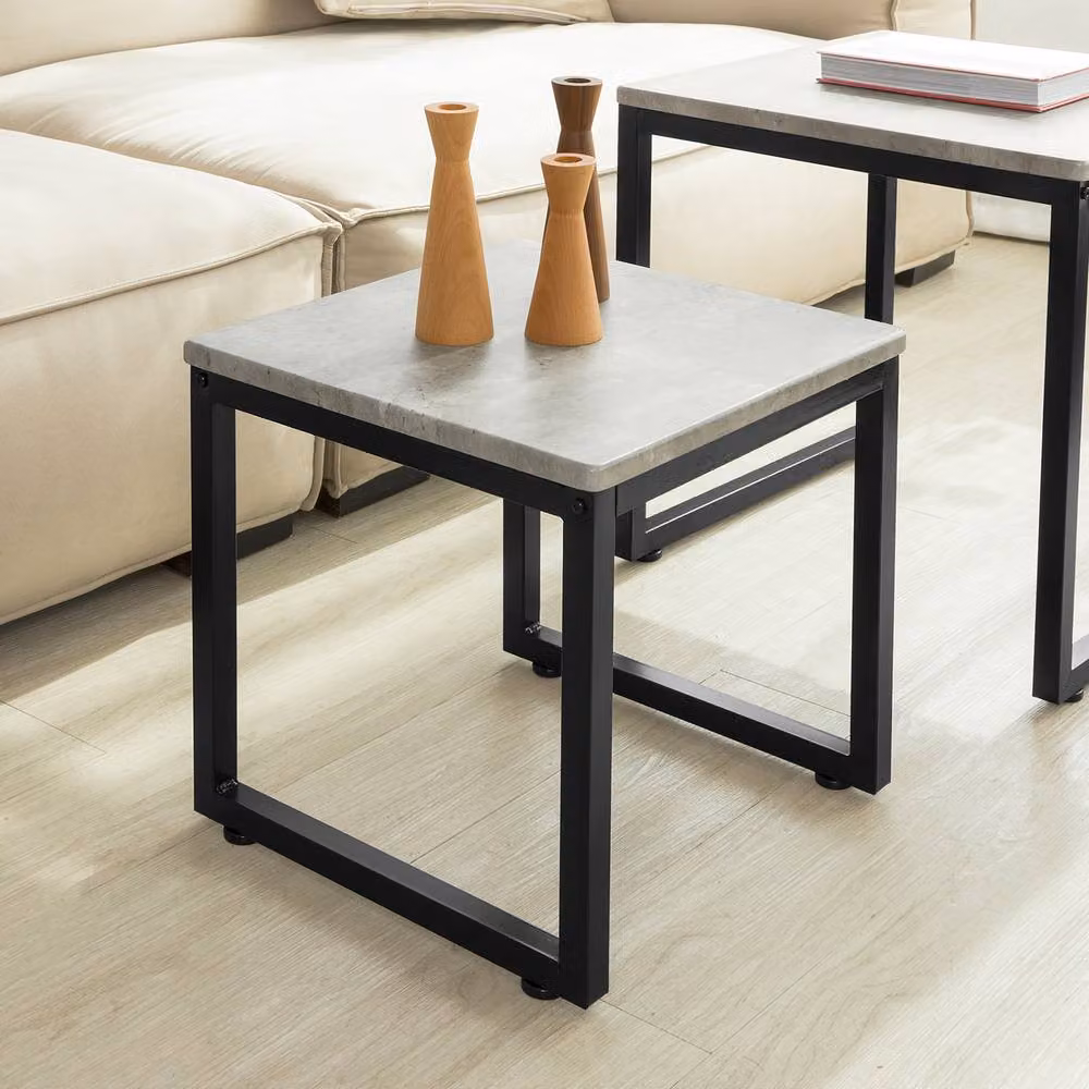SoBuy Industrial Modern Nesting Coffee Table with Metal Frame in Grey and Black – 5