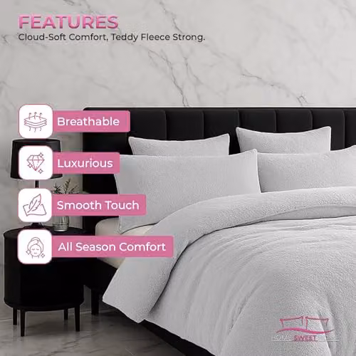 Snug City White Teddy Fleece Pillow Case Set of 2, W: 48 cm x H: 74 cm – 4