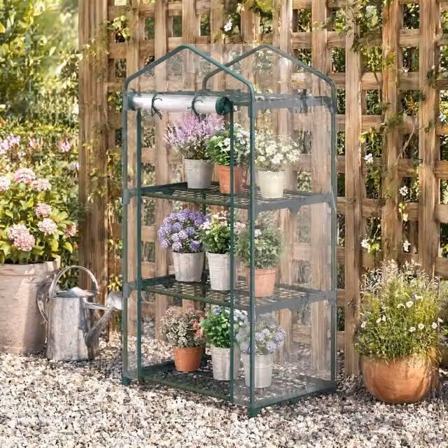 STILVORA 3 Tier Mini Greenhouse with Shelves in Transparent Plastic and Steel, H 193 cm x W 49 cm x D 49 cm – 1