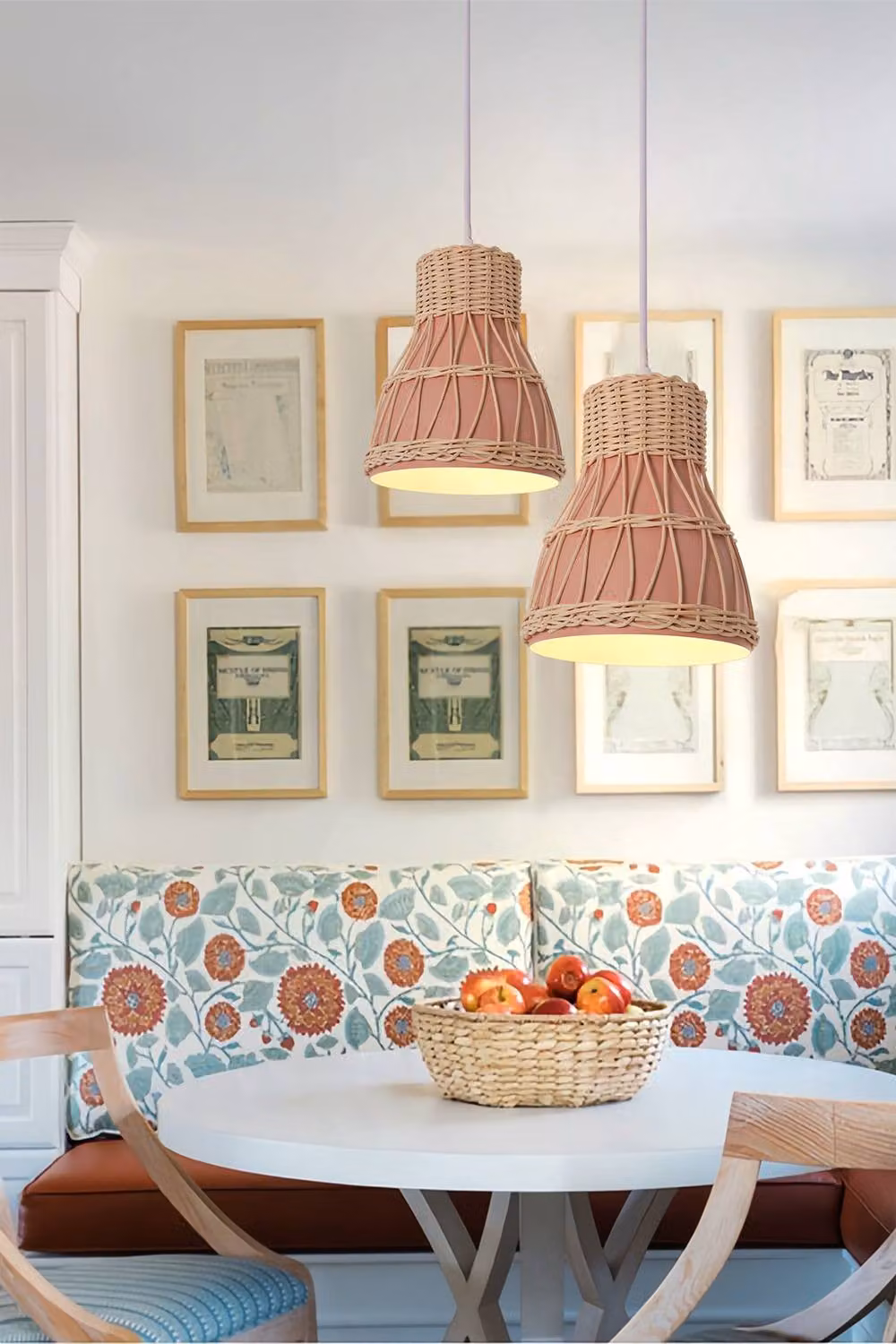 Living and Home Handmade Rattan Pendant Light, Pink and Brown Woven Cone Ceiling Lamp – 2
