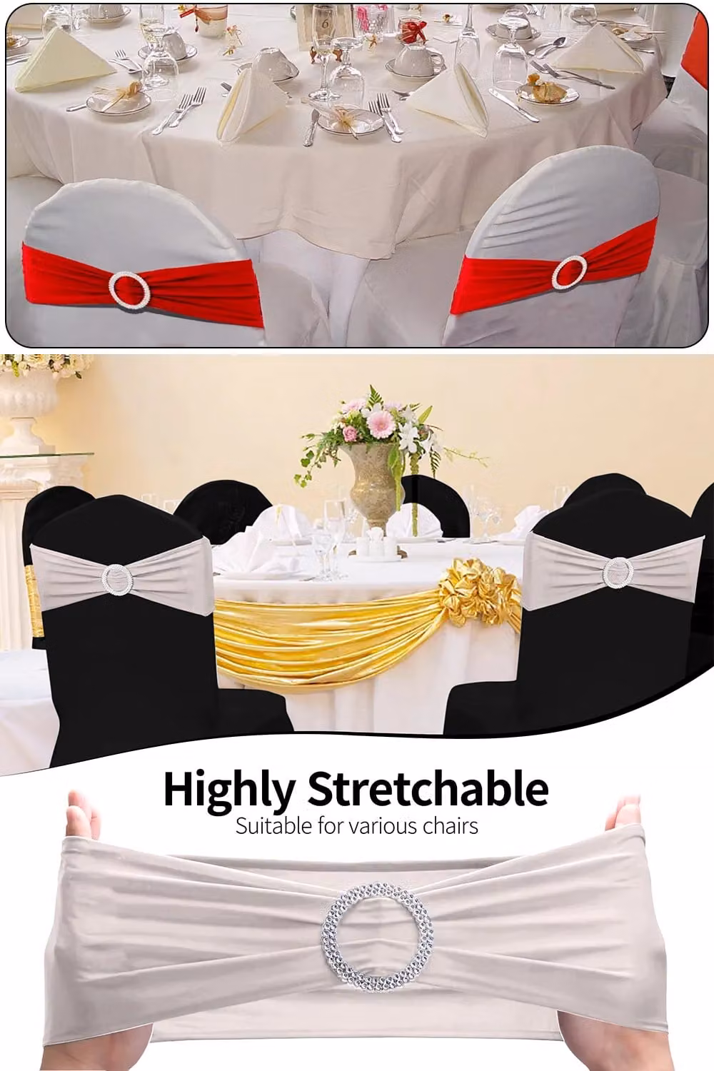 Neel Blue Spandex Dining Chair Cover Band with Silver Slider Buckle – 2