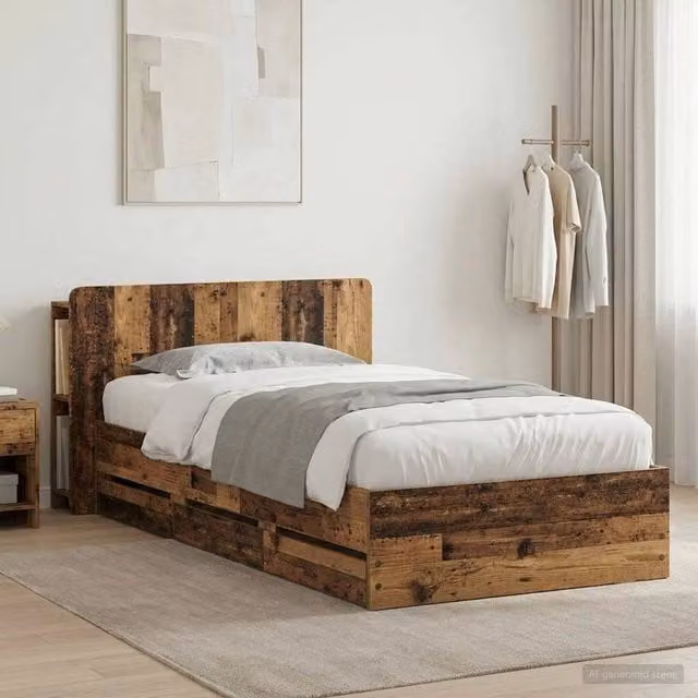 Berkfield Home Modern Bed Frame with Storage in Brown Old Wood, W: 80 cm, L: 200 cm – 1