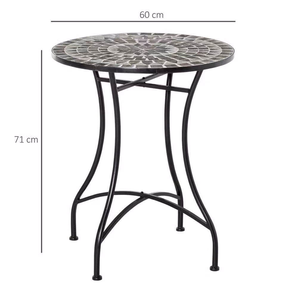 FORGEVIO Black Round Mosaic Side Table and Plant Stand, W/D/H: 60 x 60 x 71 cm – 2
