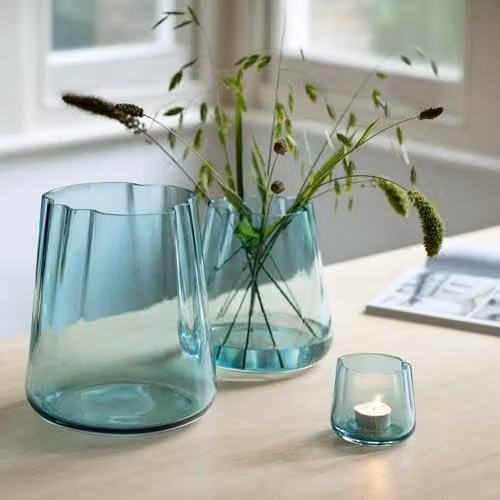 LSA International Lagoon Glass Vase and Lantern in Sea Green, Height: 18.5 cm – 2
