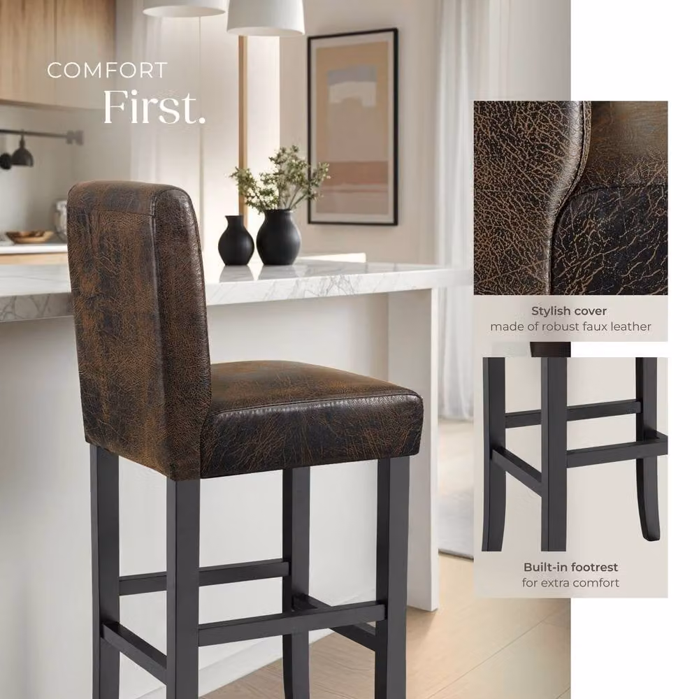 tectake Dover Bar Stool Set of 6 in Antique Brown Synthetic Leather – 4