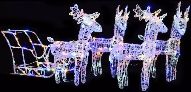 Berkfield Home Reindeers & Sleigh Christmas Decoration, Multicolour LED, W: 280 cm, D: 28 cm, H: 55 cm