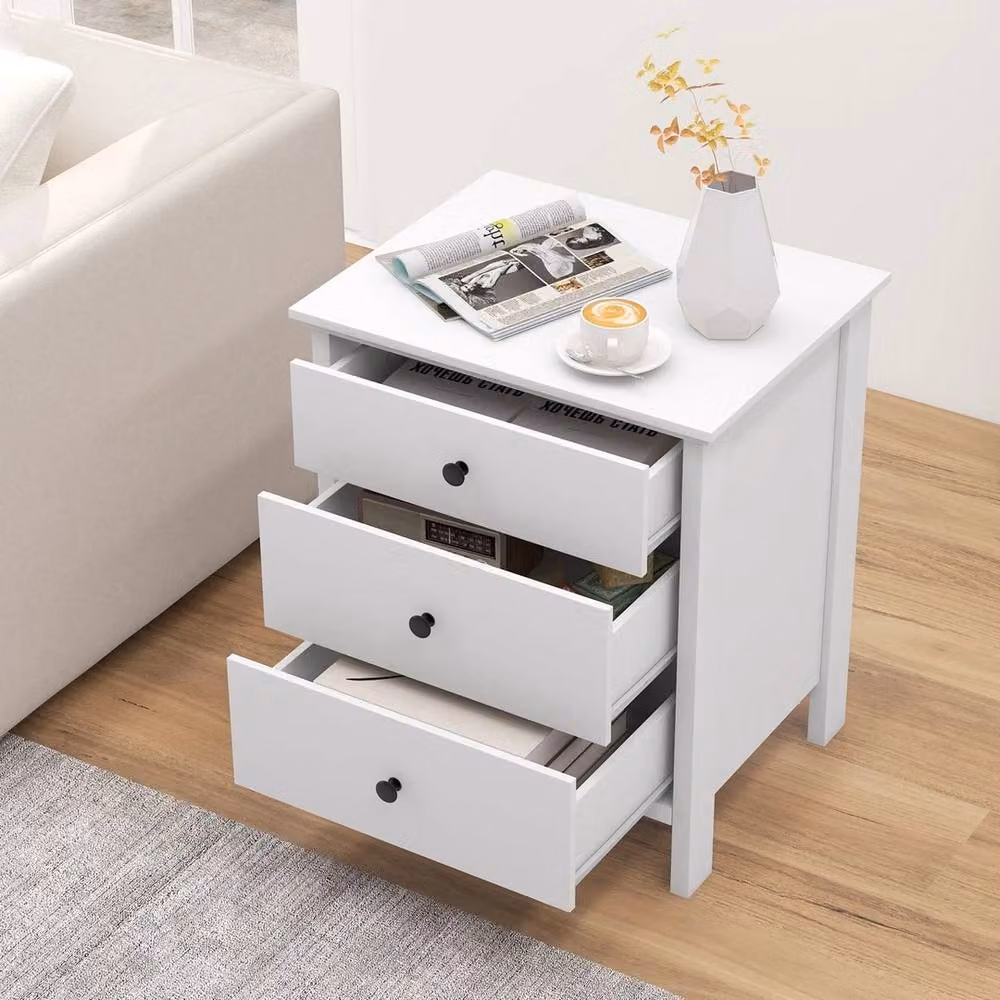 VOGREX White 3 Drawer Compact Modern Bedroom Storage Nightstand – 2