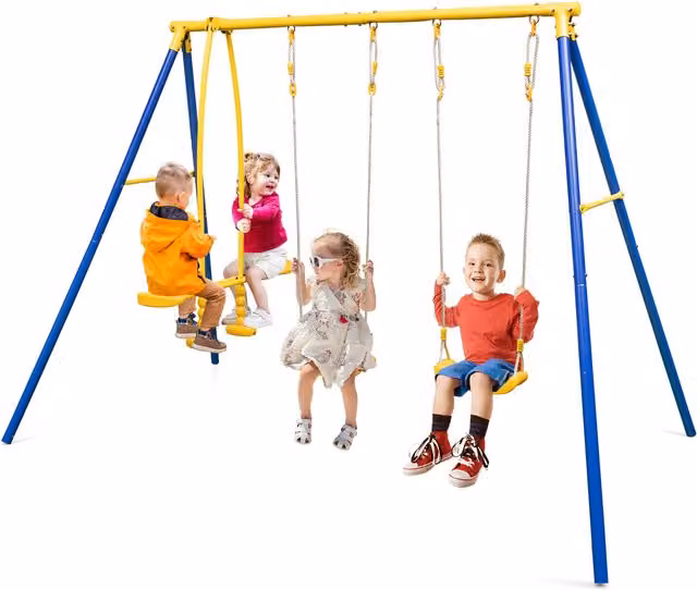 COSTWAY Blue Metal Kids Swing Set