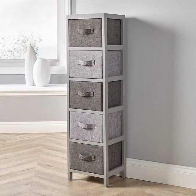 Home Source Metro 5 Fabric Drawer Chest Storage Unit in Grey