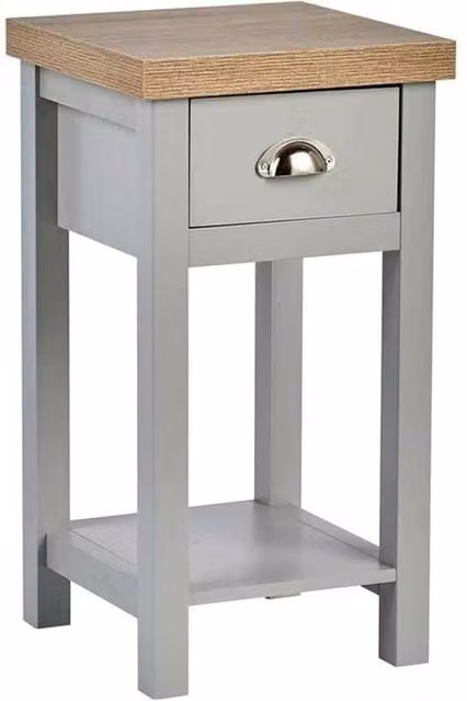 Nordara Grey Bedside Table Nightstand Unit with Oak Effect Top Drawer