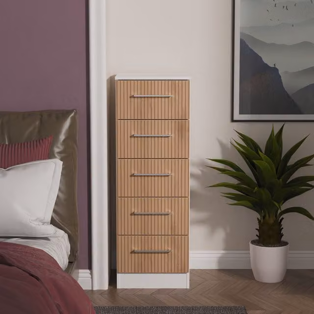 Ready Assembled 2 U Gloucester 5 Drawer Tall Bedside Chest in White