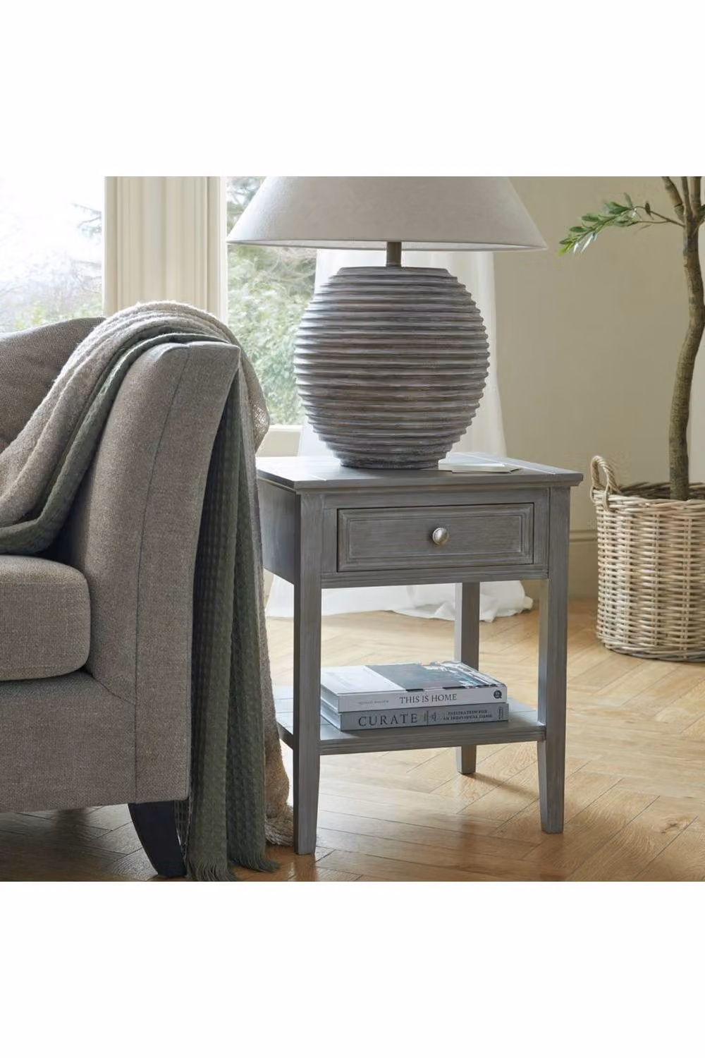 KDMD Saturn Modern Table Lamp with Fabric Shade in Beige – 3