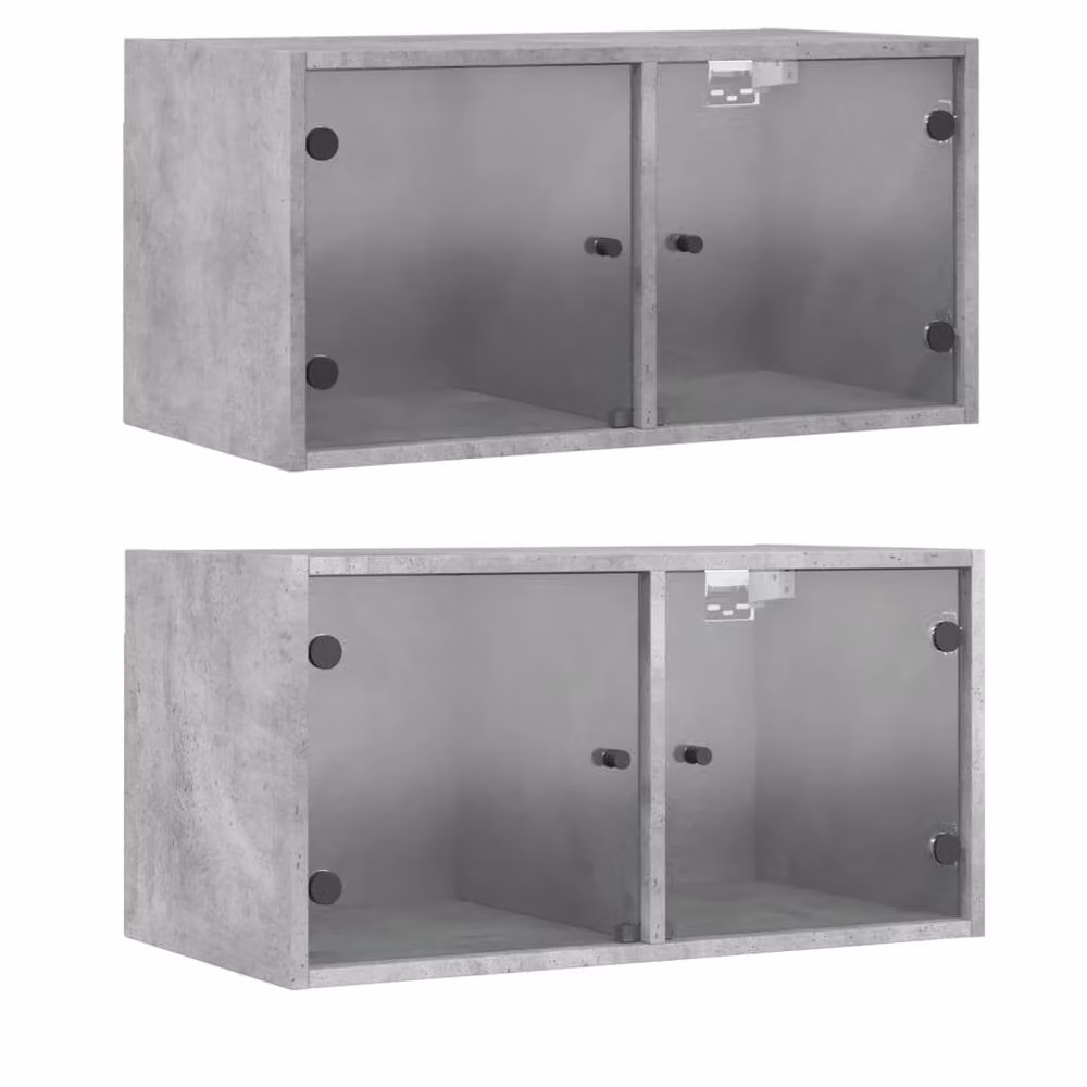 Berkfield Home Wall Mounted Glass Door Cabinets, 2 Pack, Concrete Grey, W: 68.5 cm, D: 37 cm, H: 35 cm – 2