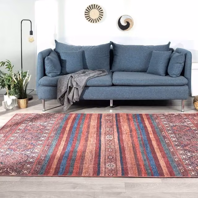 THE RUGS Zahra Washable Persian Classic Oriental Rug in Red and Multicolour, Polyester, W: 60 cm, L: 180 cm
