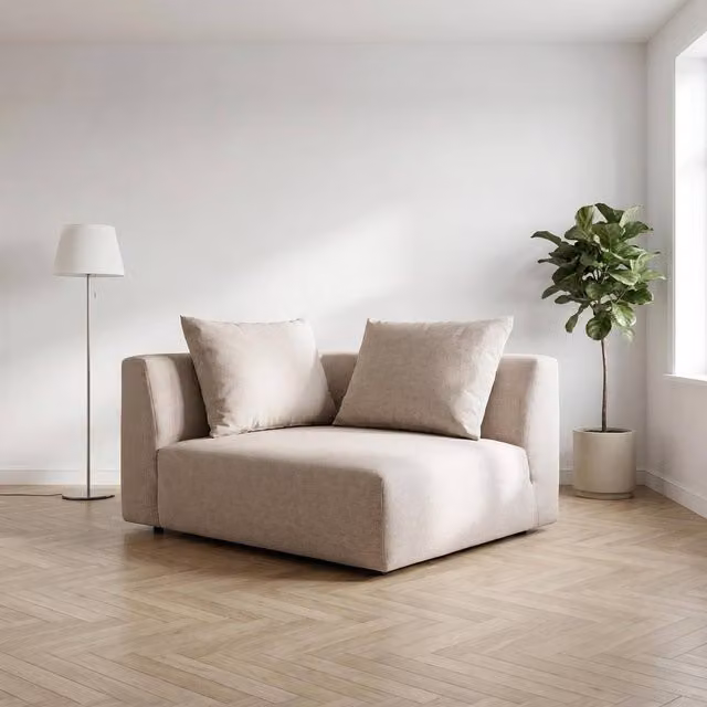 Abakus Direct Tokyo Right Corner Seat Sofa in Cream Brushed Tweed Fabric with Deep Seat – 1
