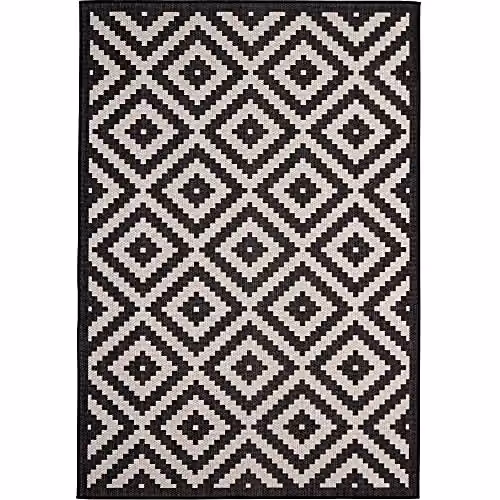 THE RUGS Geometric Diamond Indoor and Outdoor Rug in Black and White, W/D: 80 x 150 cm – 12