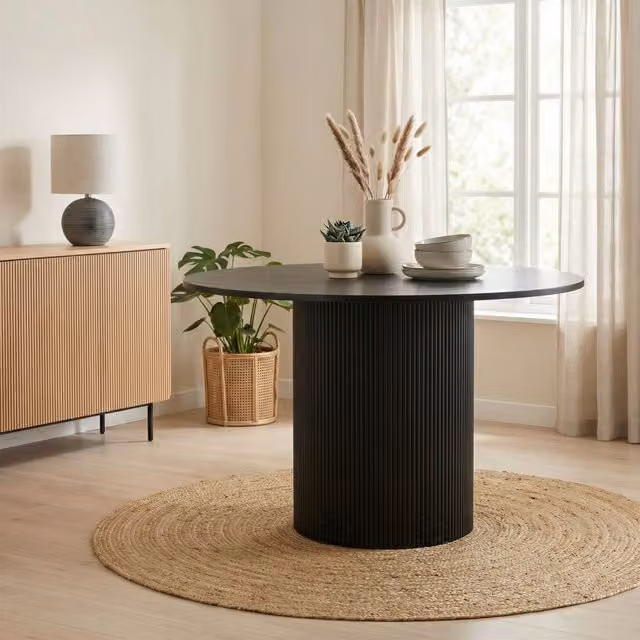 FurnitureboxUK Penrose Round Wooden Pedestal Dining Table in Black, Diameter: 120 cm – 1