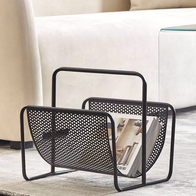 Wyld and Coco Black Iron Magazine Rack Portable Modern Storage Holder W/D/H: 32.0 x 33.0 cm
