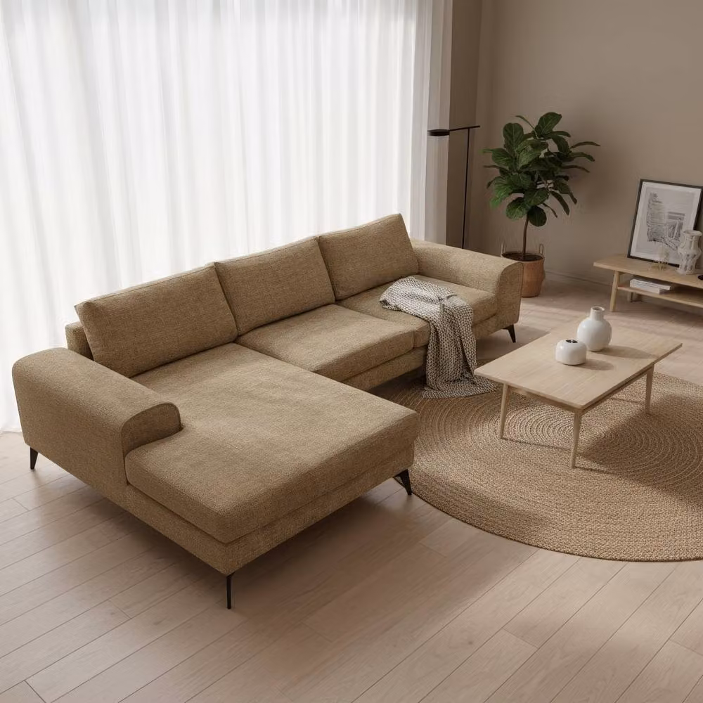 Abakus Direct Venice Chenille L-Shaped Corner Sofa in Brown, Left Facing – 2