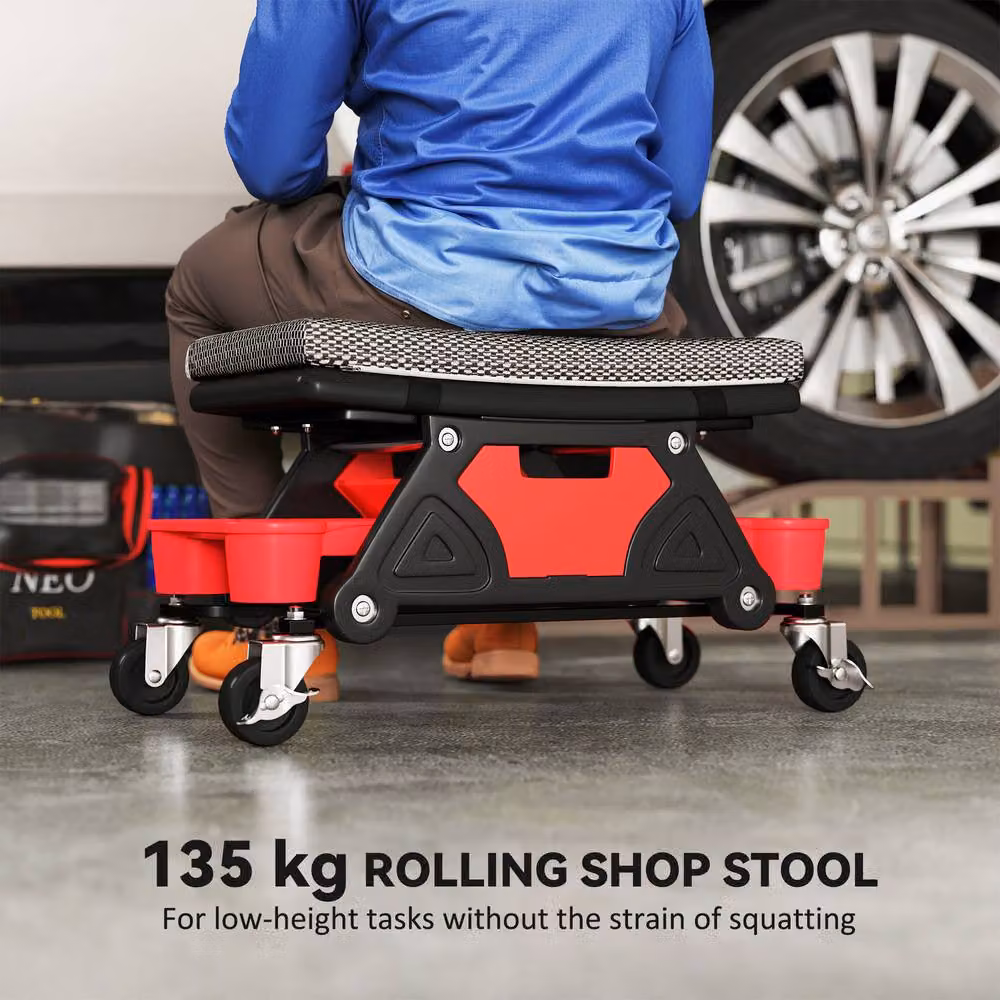 STILVORA Mechanic Stool with Storage Trays and Drawer, Black – 5