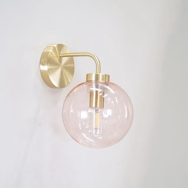 ValueLights Frenchie Pink Glass Globe Single Gold Stem Wall Light