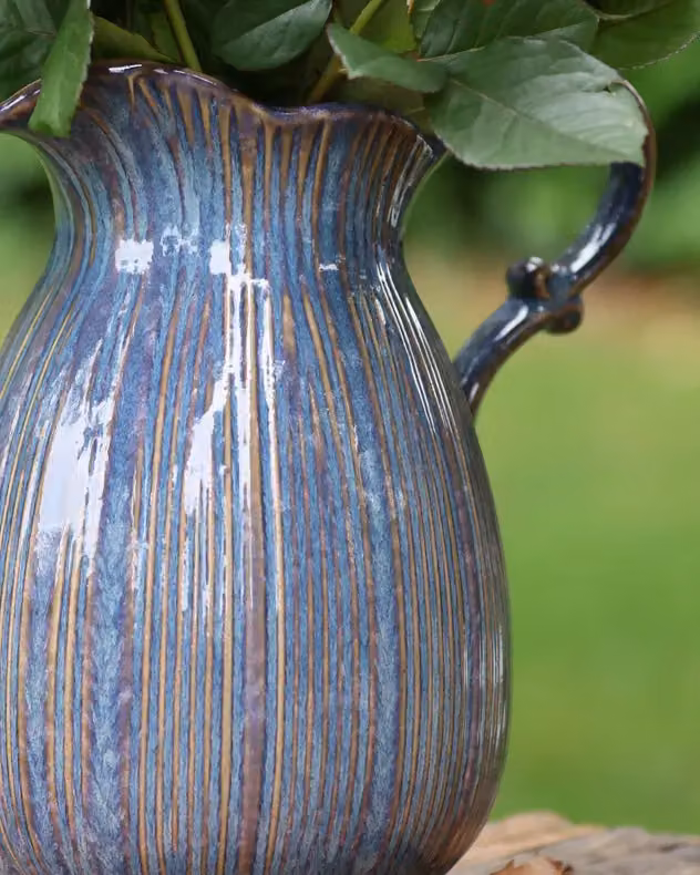 Dibor Aegean Blue Fluted Ceramic Decoration Pitcher Jug Vase – 3