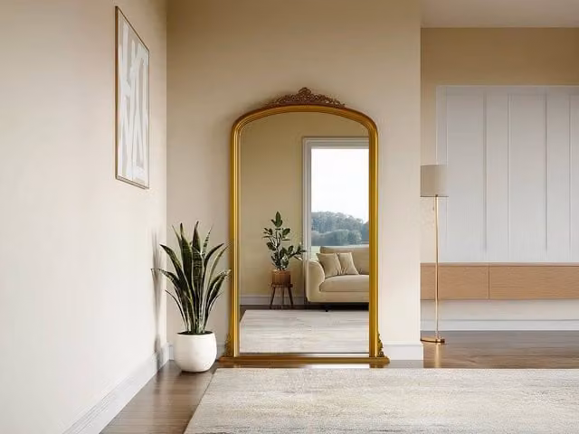 Vente-unique Merry Large Paulownia Wood Mirror in Gold, W: 120 cm, H: 190 cm – 1