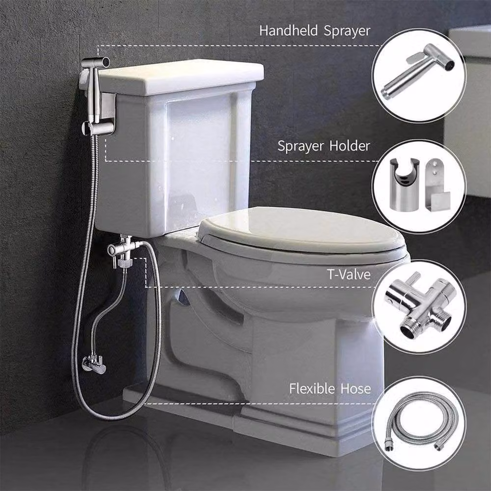 EONLION Luxury Handheld Bidet Toilet Jet in Silver Stainless Steel – 3