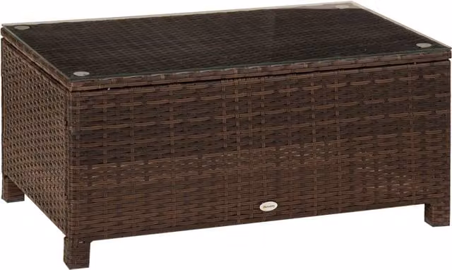Outsunny Rattan Coffee Table with Tempered Glass Top and Metal Frame, Mix Brown, W/D/H: 85 x 39 x 39 cm