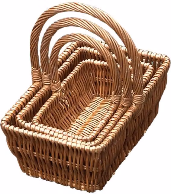 Set of 3 Red Hamper Wicker Gift Shopping Baskets in Brown