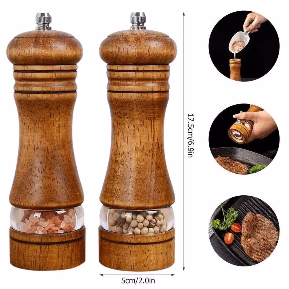 FLAVORA Set of 2 Manual Wooden Salt and Pepper Mills in Brown – 4
